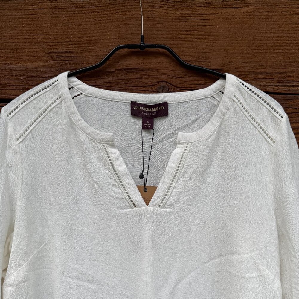 JOHNSTON & MURPHY Women’s Bell Sleeves Top Cream, Crepe, Sz Small S 45-1544 NWT